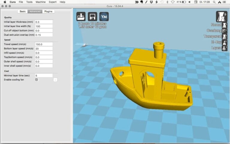 The Cura slicer interface showing a model prepared for printing