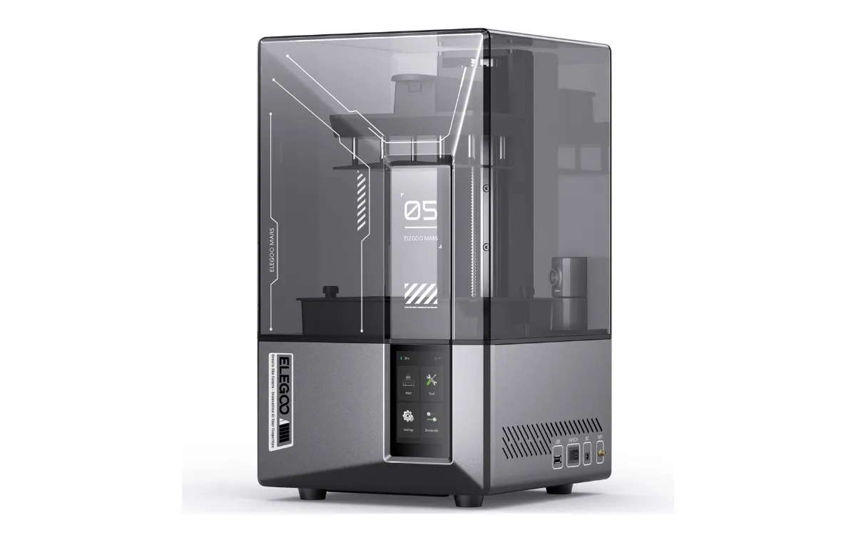 Elegoo Mars 5 Ultra resin 3D printer with grey lid, front view