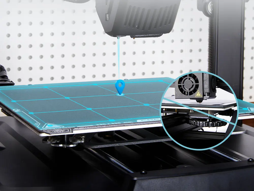 Creality Ender-3 V3 SE CR Touch probe over the bed, the auto leveling sensor